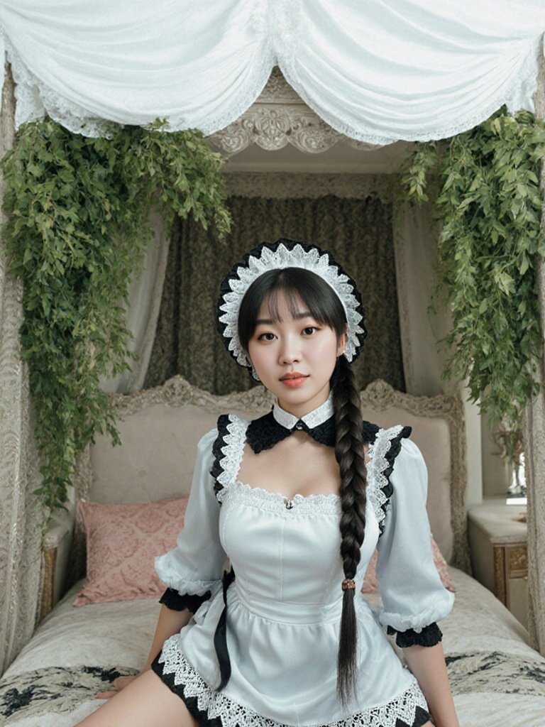 Grok Fan's t-shirt design: Victorian maid dress, lace details, vintage bedroo